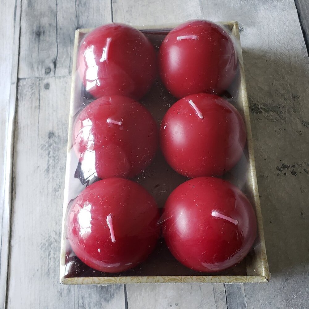 Set of 6 Red Ball Wax Burning Candles 3inch Unscented